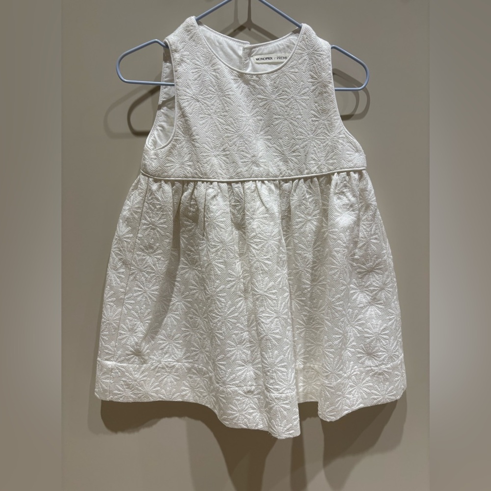 Monoprix French girls 24 month white dress flowergirl Easter cotton